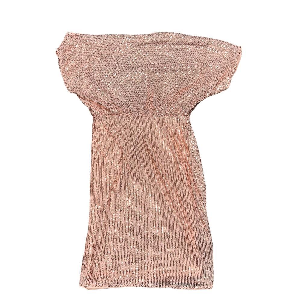 NWT GRACE KARIN Sequined Asymmetric Pink Off Shoulder Bodycon Midi Dress Size L - Picture 3 of 12